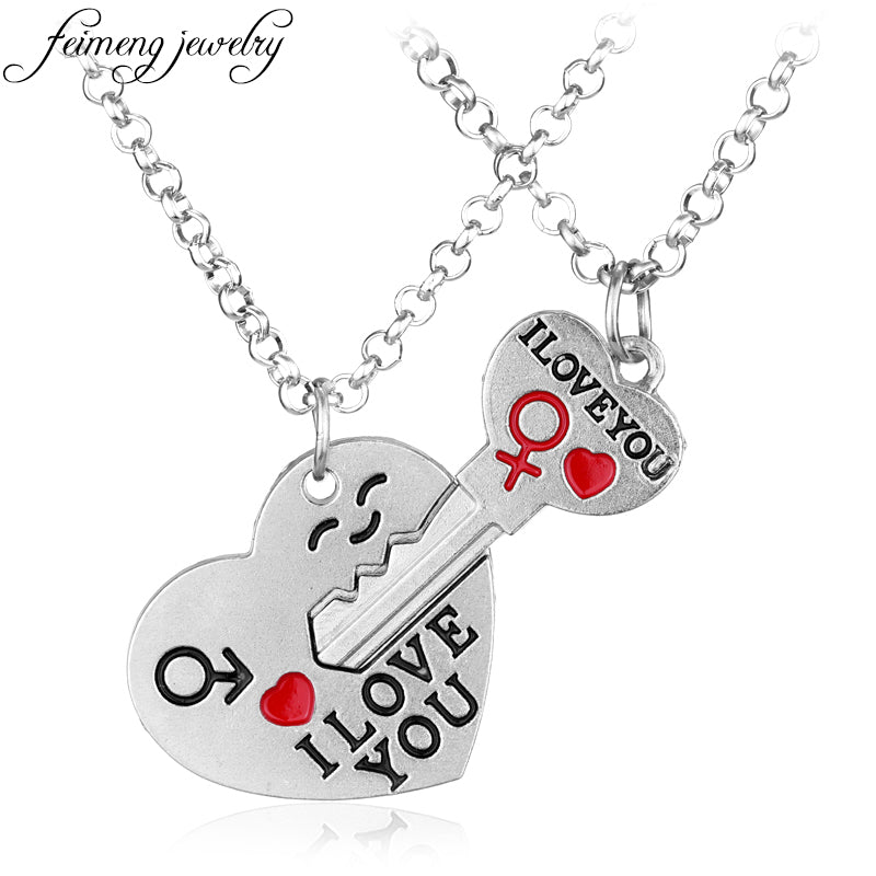 Fashion Heart Key Necklace I Love You Couple Pendant Necklace For Lovers Charm Sweet Accessories