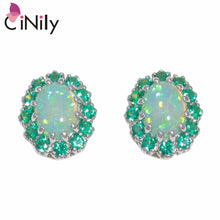 Carica l&#39;immagine nel visualizzatore di Gallery, CiNily Created Green White Fire Opal Silver Plated Wholesale Oval-Shape for Women Jewelry Gift Stud Earrings 12mm OH4486-87