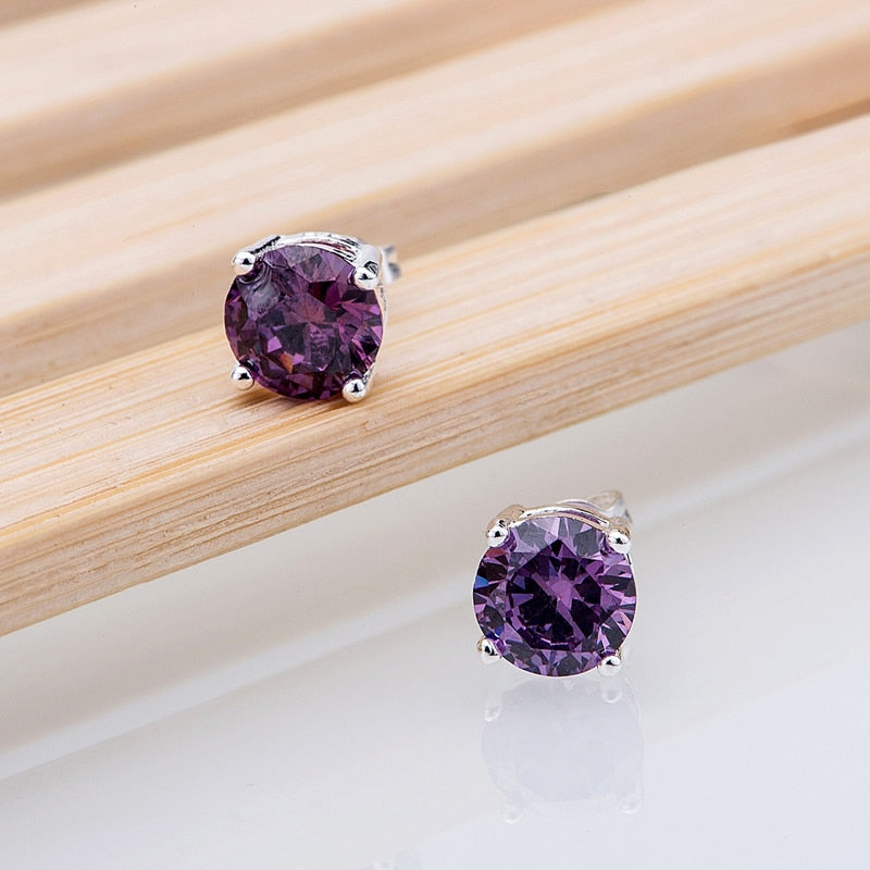purple crystal stone silver plated earrings 925 jewelry for women silver earrings LQ-E083 TULPDAVV